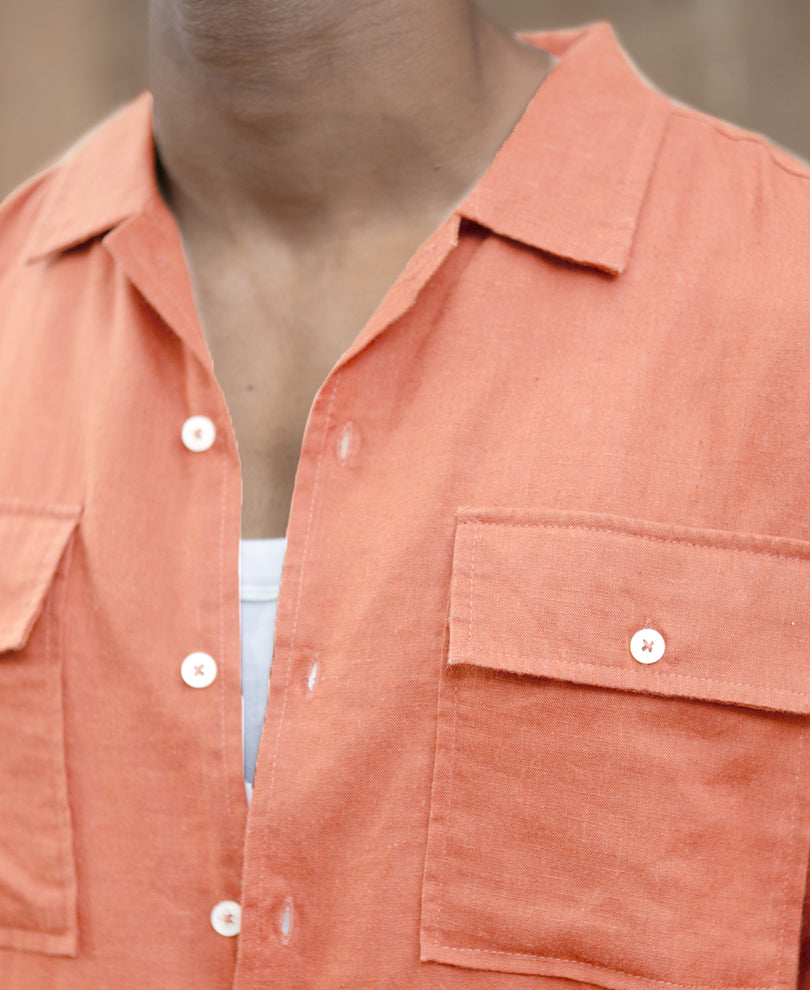 Peach Linen Double Pocket Shirt