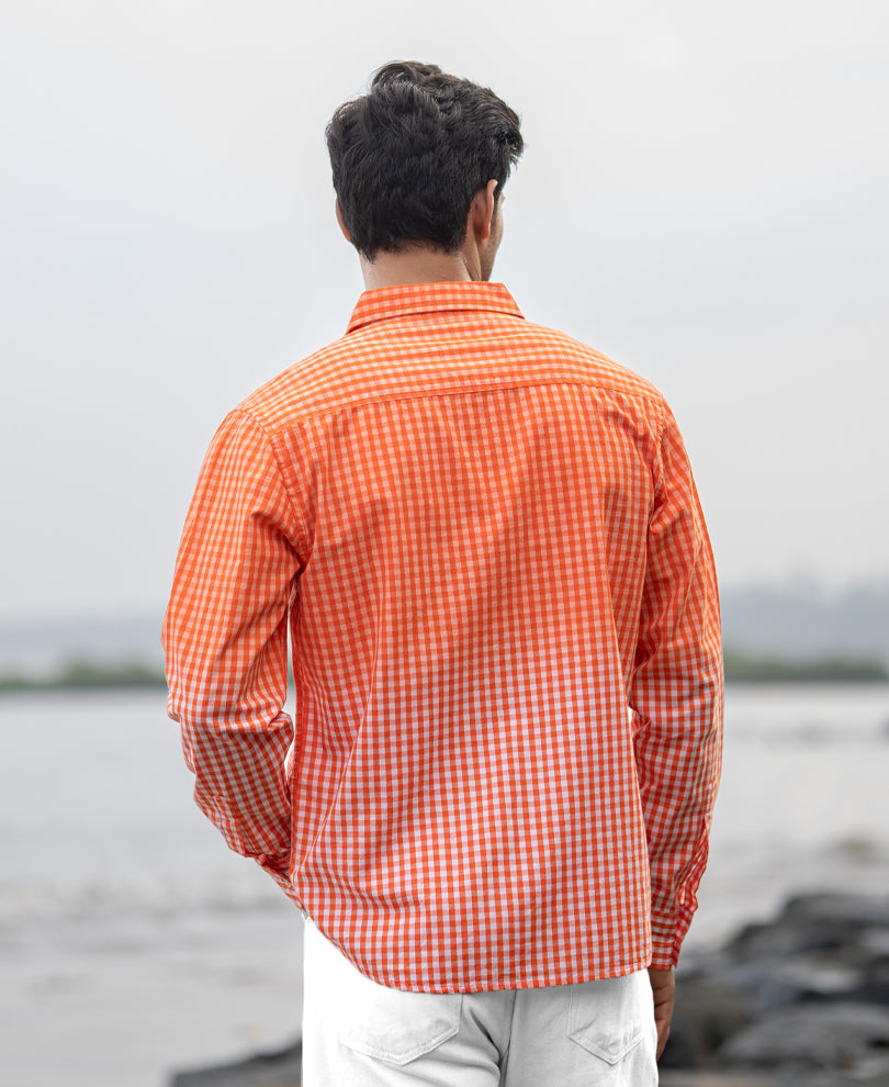 Orange Spray Checks Shirt