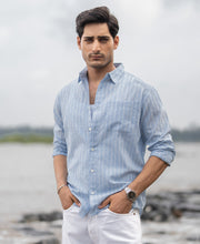 Dark Blue Cotton Stripe Shirt