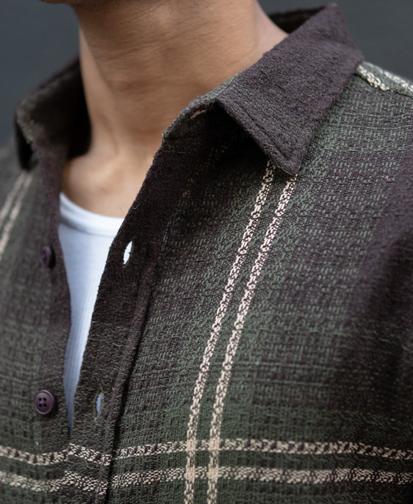 Dark Olive Structured Checks Shirt