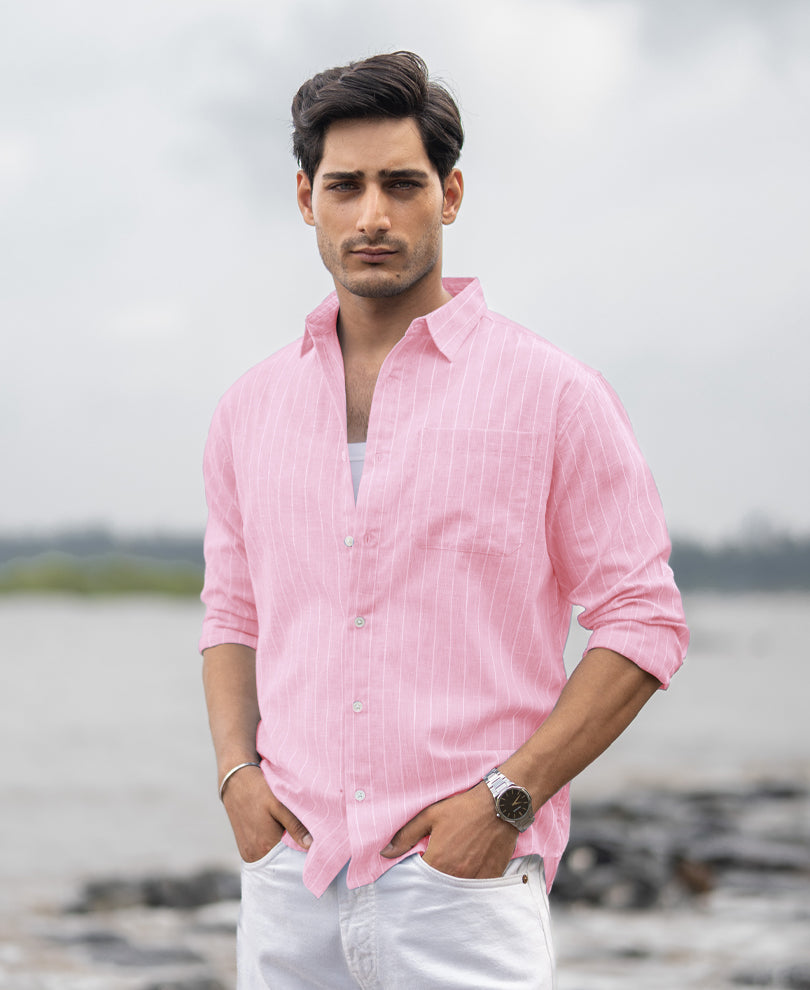 Pink Lightweight Cotton Stripe Shirt