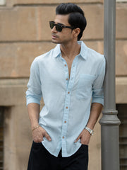 Light Blue Linen Blend Shirt