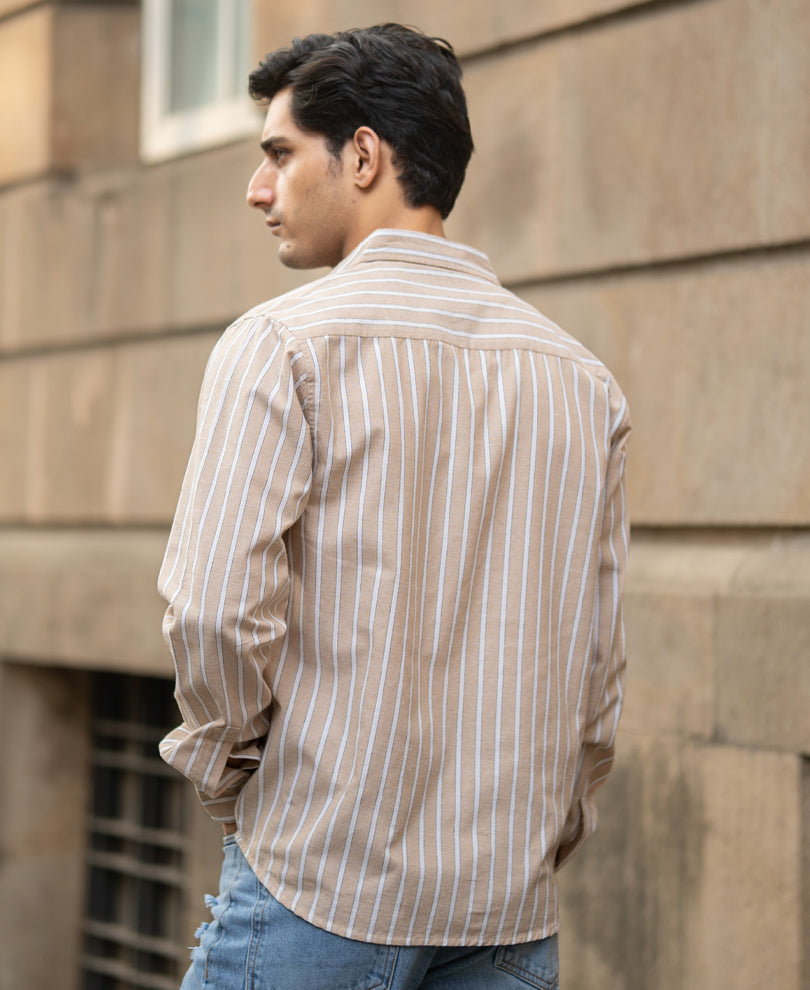 Tan Cottom Stripe Shirt.