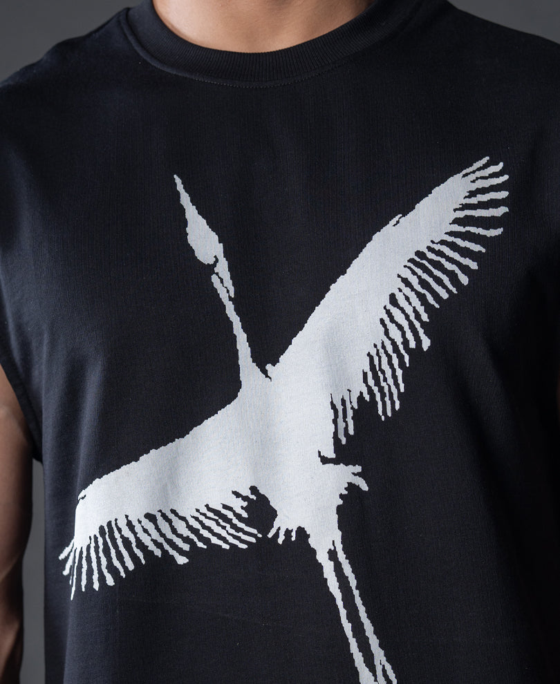 Heron Print Black Vest.