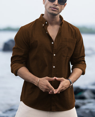 Tan Brown Corduroy Buttondown Shirt