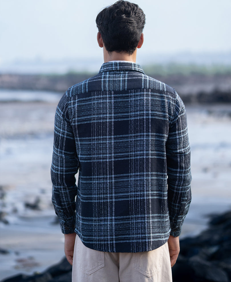 Dark Navy Structured Checks Shirt
