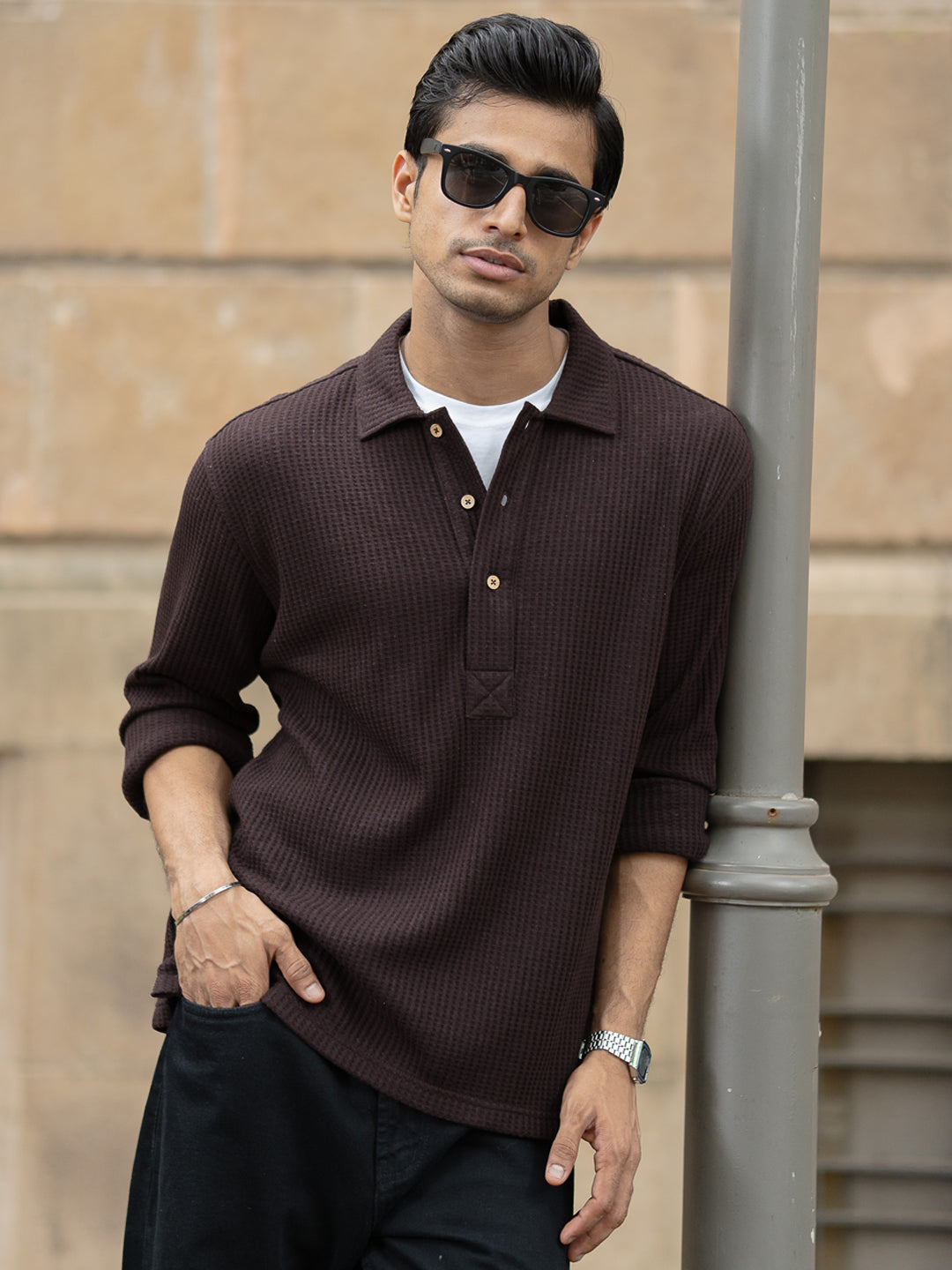 Dark Brown Knit Kurta Shirt