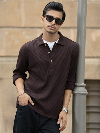Dark Brown Knit Kurta Shirt