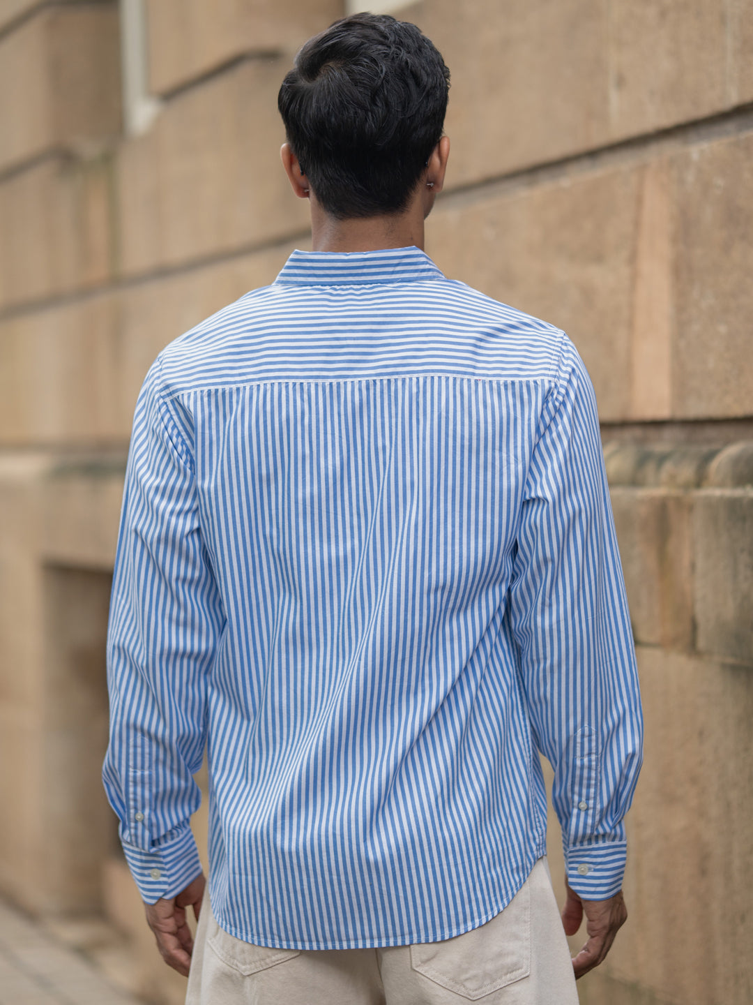 Blue Cotton Striped Buttondown Shirt
