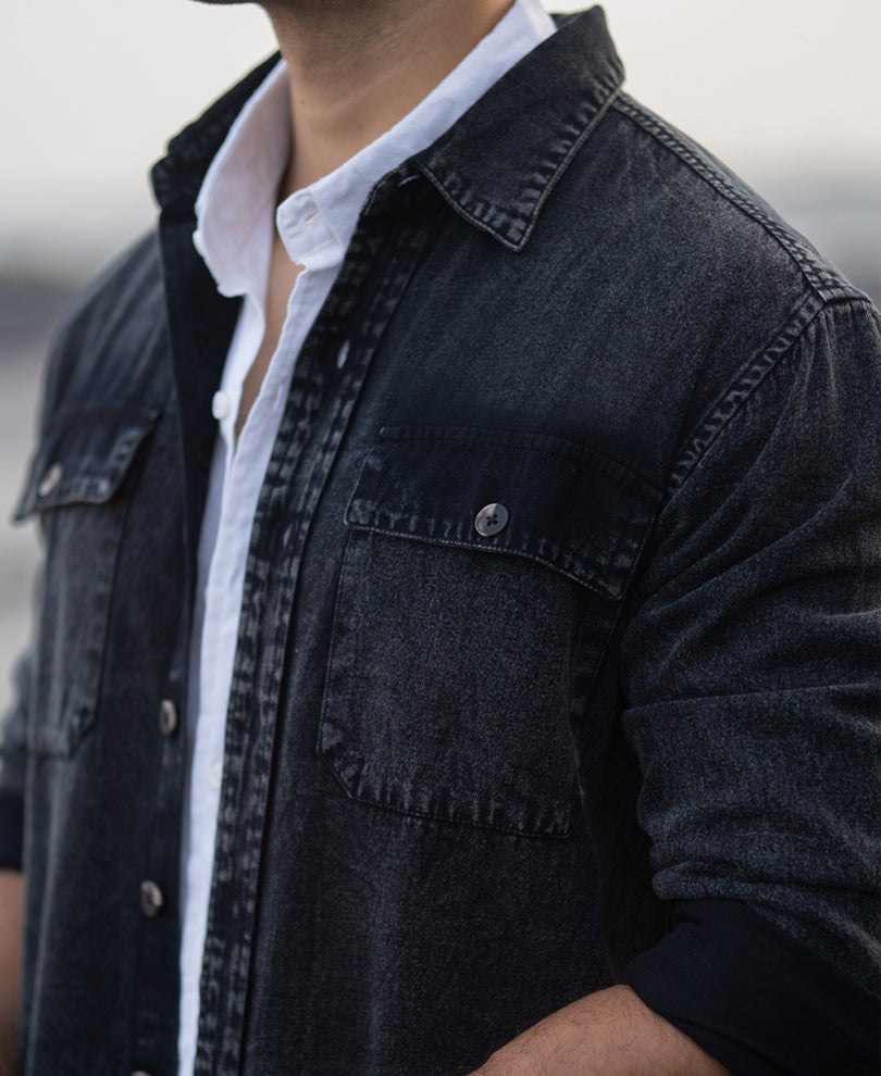 Black Charcoal Washed Denim Shirt