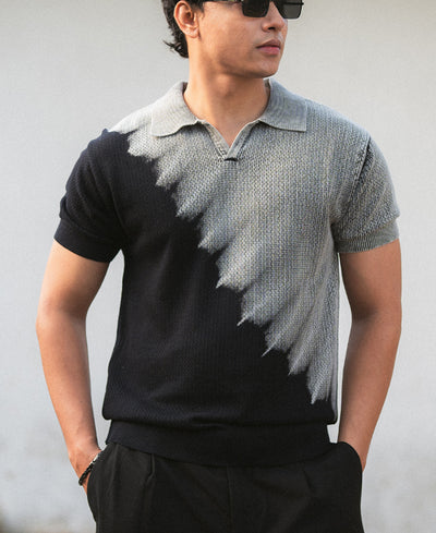 Black Tie Dye Knit Polo T-Shirt 100% Cotton