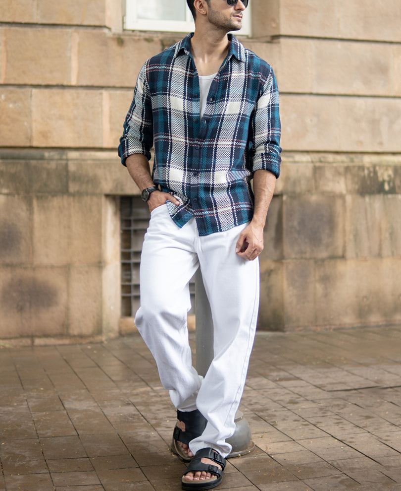 Navy Structured Checks Shirt