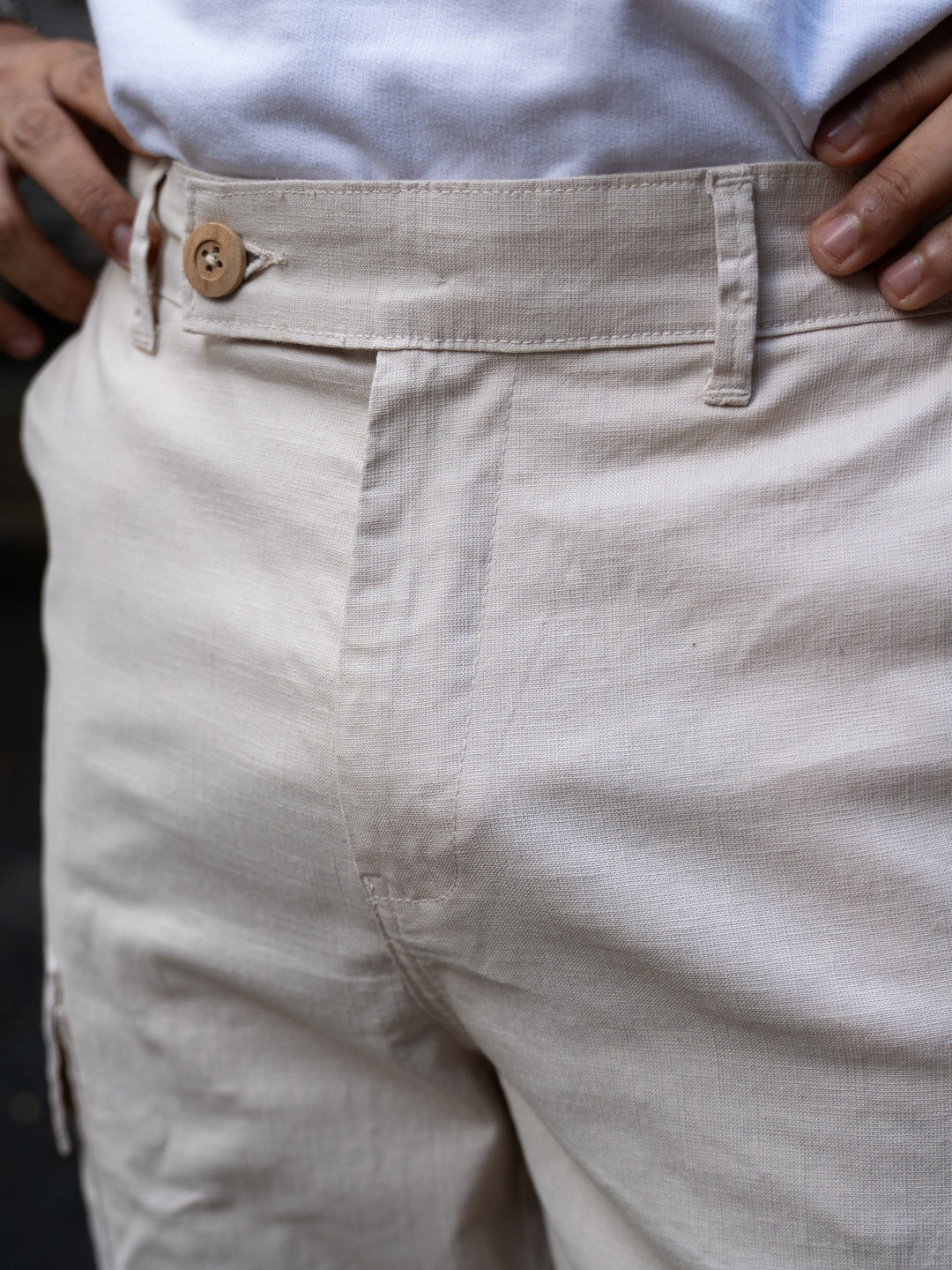 Cream Cotton Cargo Regular Fit Pant