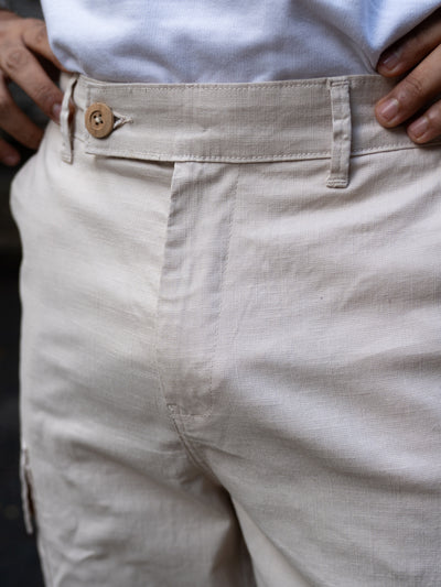 Cream Cotton Cargo Regular Fit Pant