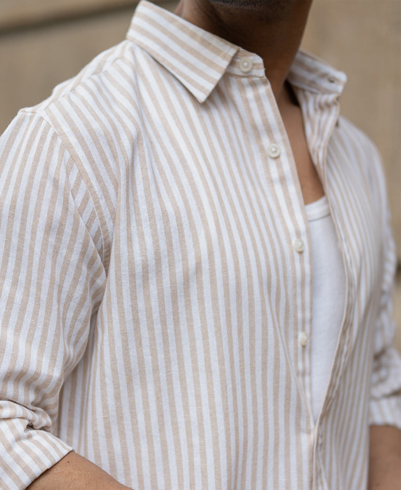 Beige Lightweight Cotton Stripe Shirt