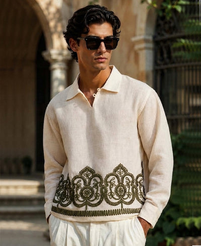 Cream Embroidered Kurta Shirt