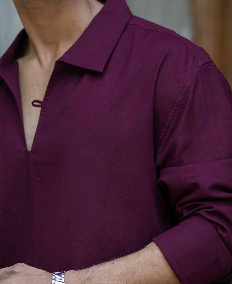 Wine Lightweight Structured Kurta Shirt.