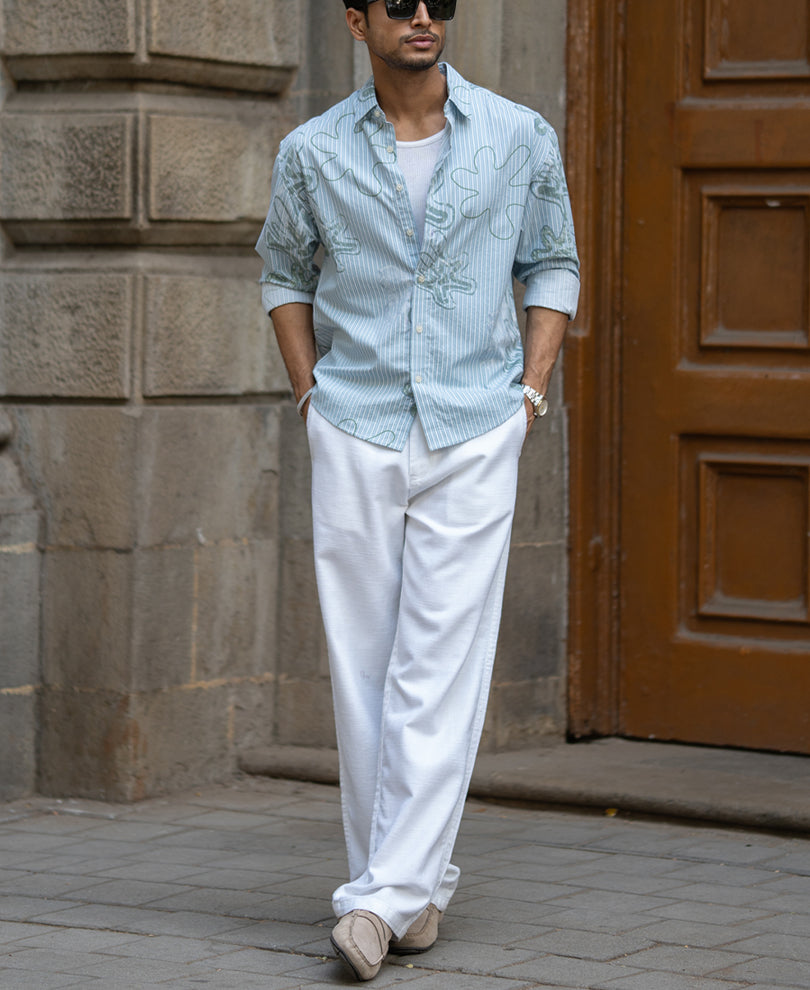 Blue Stripe Abstract Print Shirt