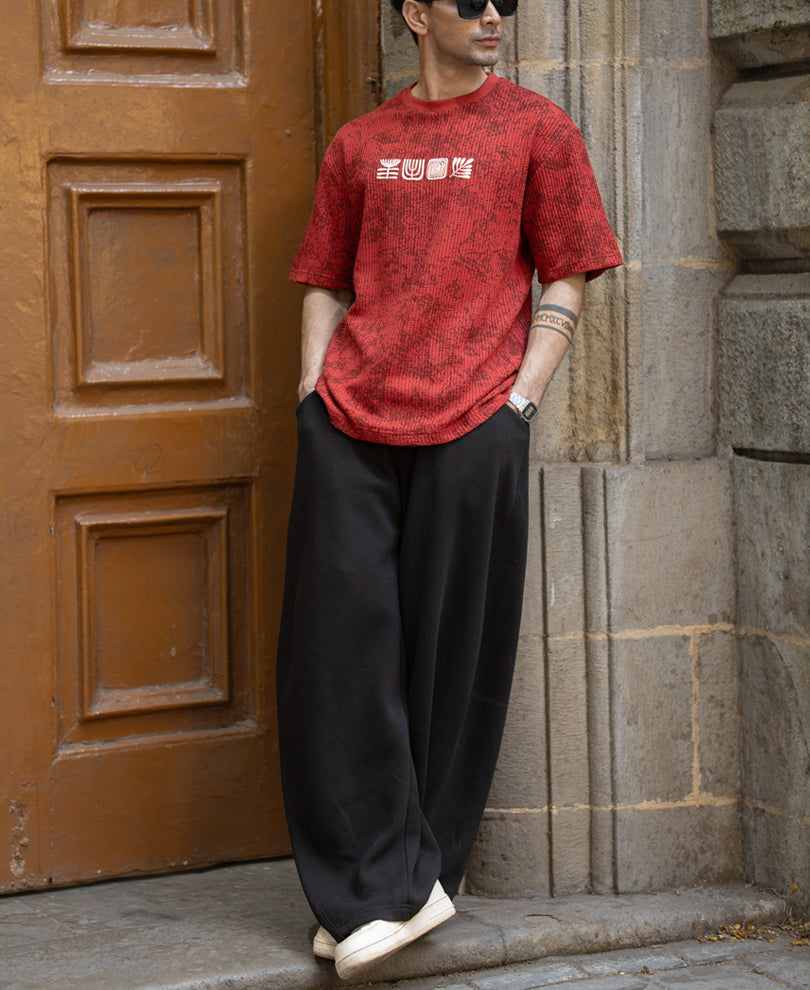 Brick Red Printed T-Shirt.