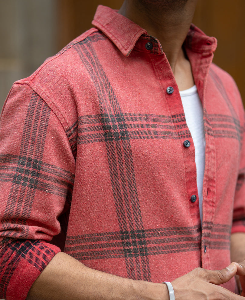 Red Washed Checks Shirt.