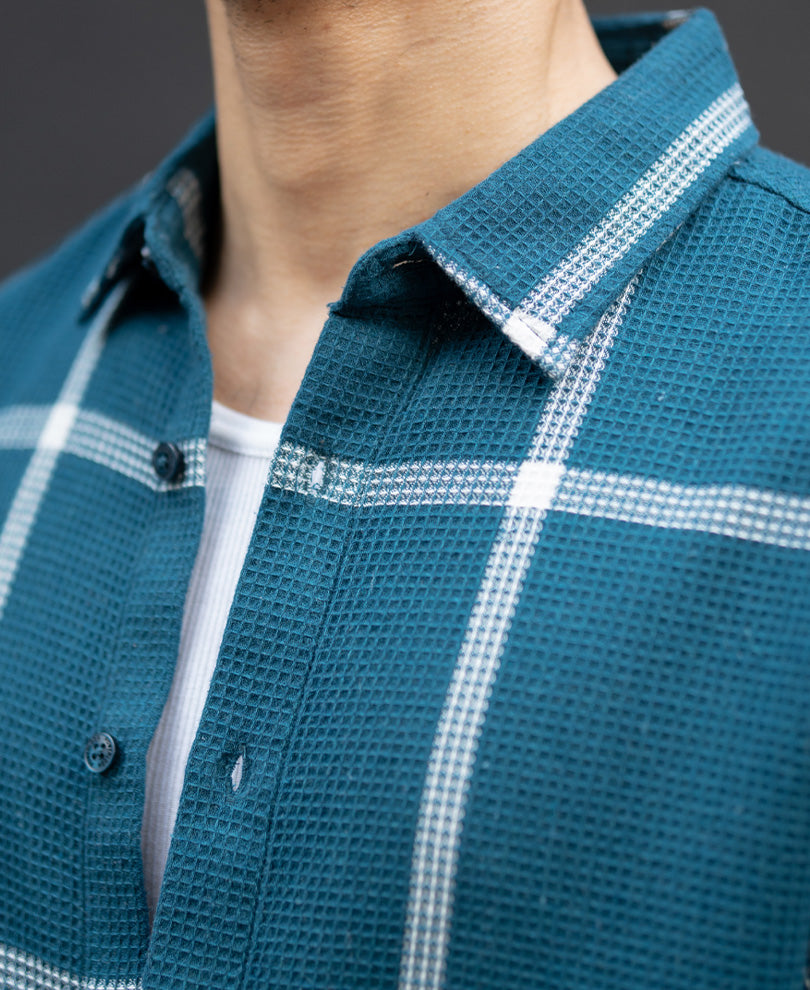 Teal Structured Checked Shirt