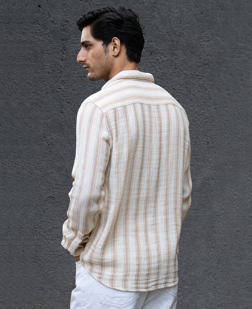 Cream & Beige Structured Stripe Shirt.
