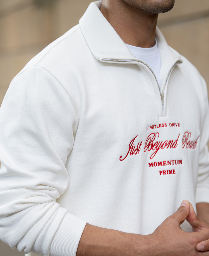 Off White Embroidered Fleece Sweatshirt