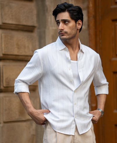 White Twill Stripe Shirt