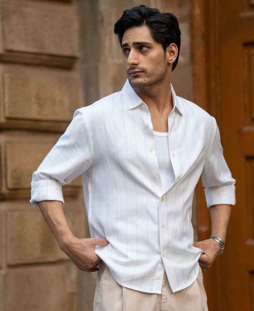 White Twill Stripe Shirt