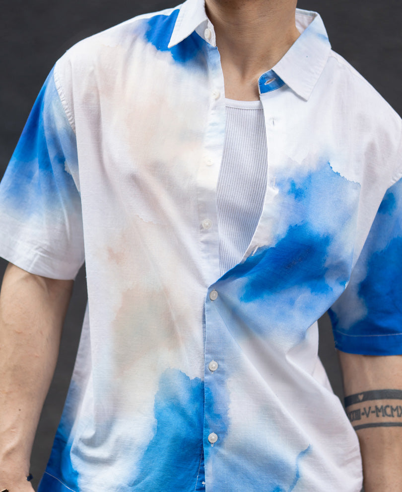 Blue Tie Dye Print shirt.