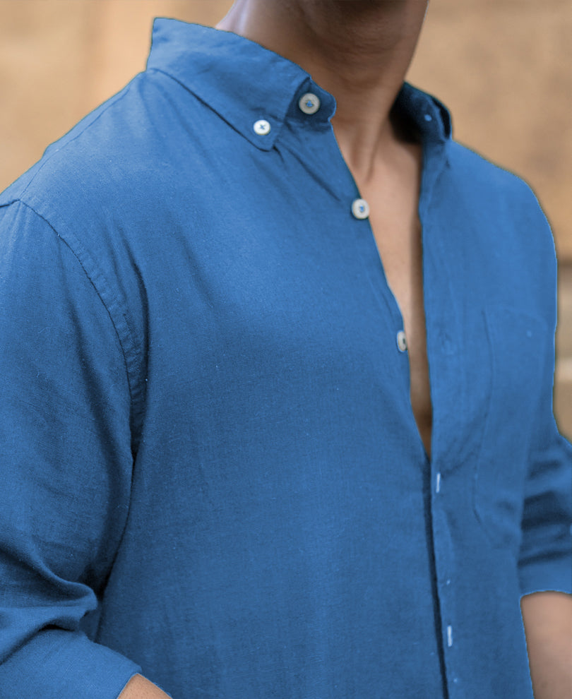 Malibu Blue Linen Blend Shirt