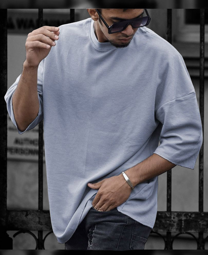 Urban Sky Blue Solid Oversize Drop Shoulder T Shirt