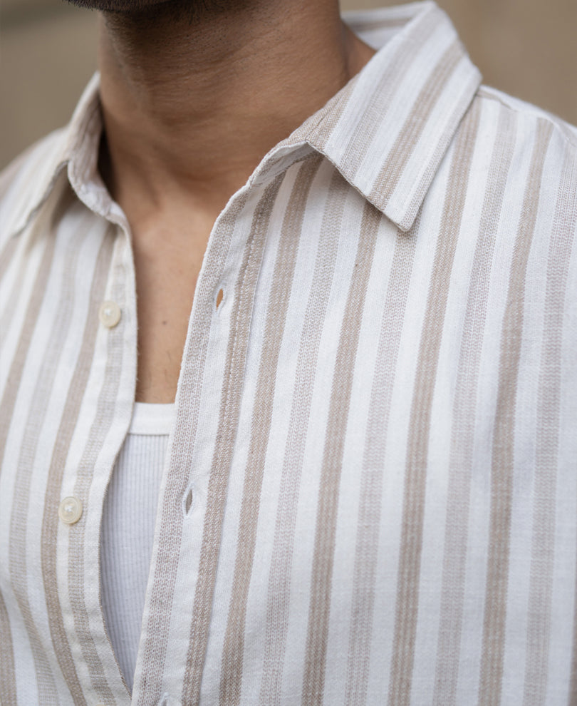Beige Structured Stripes Shirt
