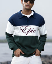 Navy And Green Panelled Polo T-Shirt