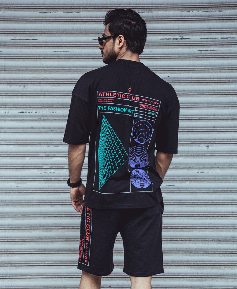 Black Athletic Club Print Oversize Drop Shoulder Co-Ords