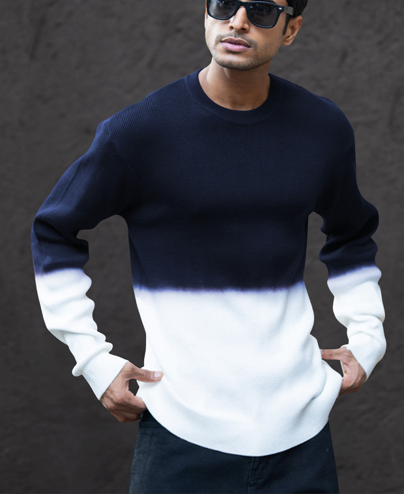 Navy Ombre Knit T-Shirt.