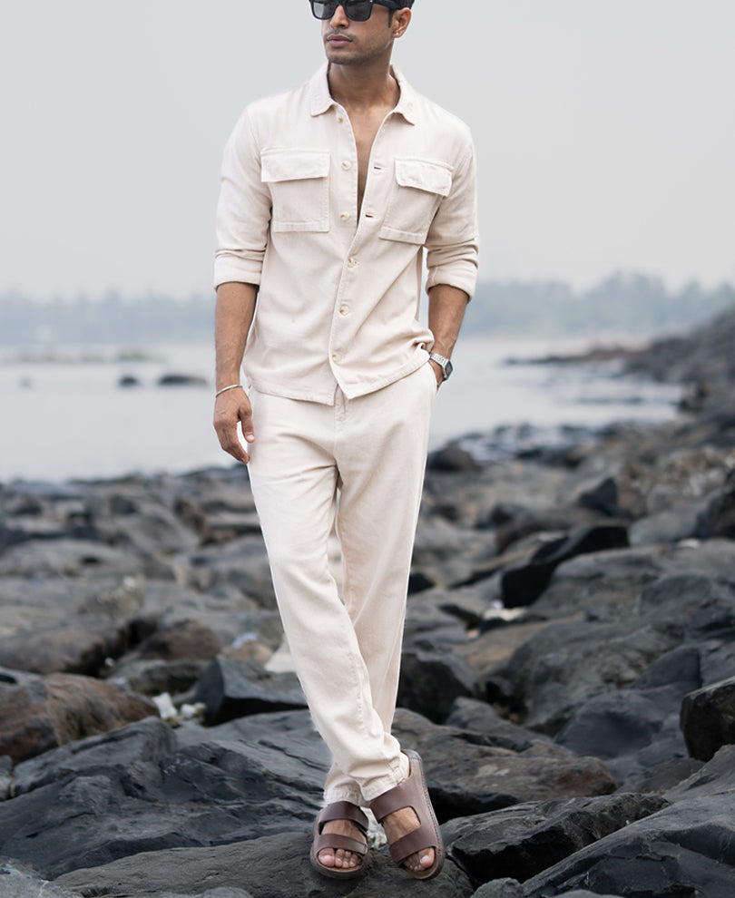Beige Denim Overshirt.