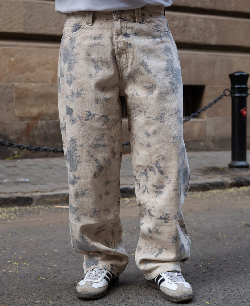Abstract Print Baggy Jeans.