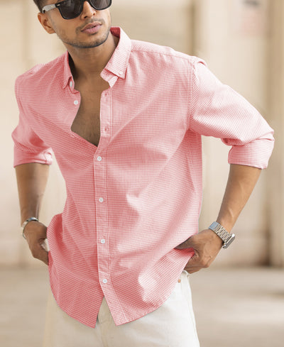 Peach Microchecks Oxford Shirt