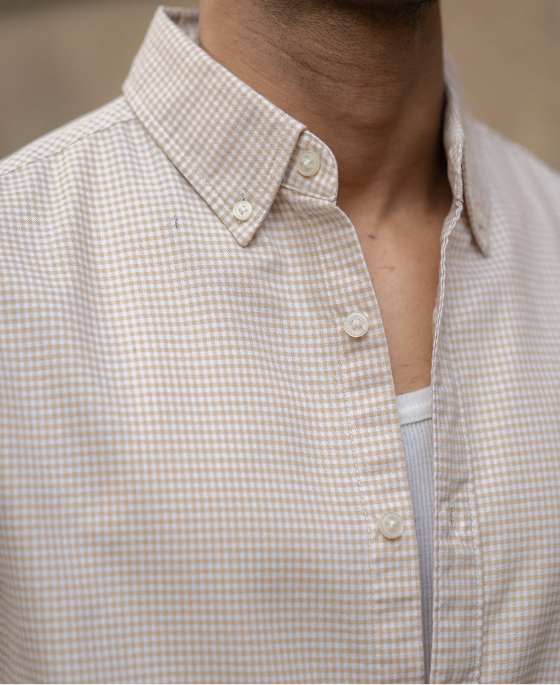 Beige Microchecks Oxford Shirt