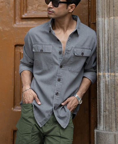 Mid Grey Washed Denim Shirt