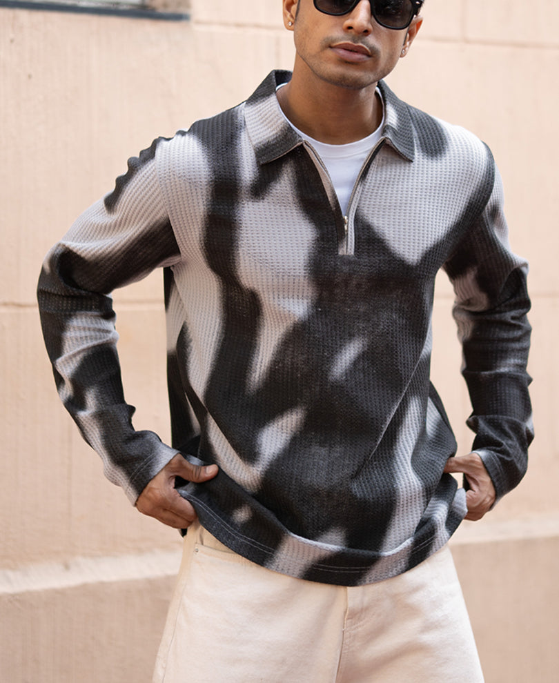 Grey Printed Structure T-Shirt