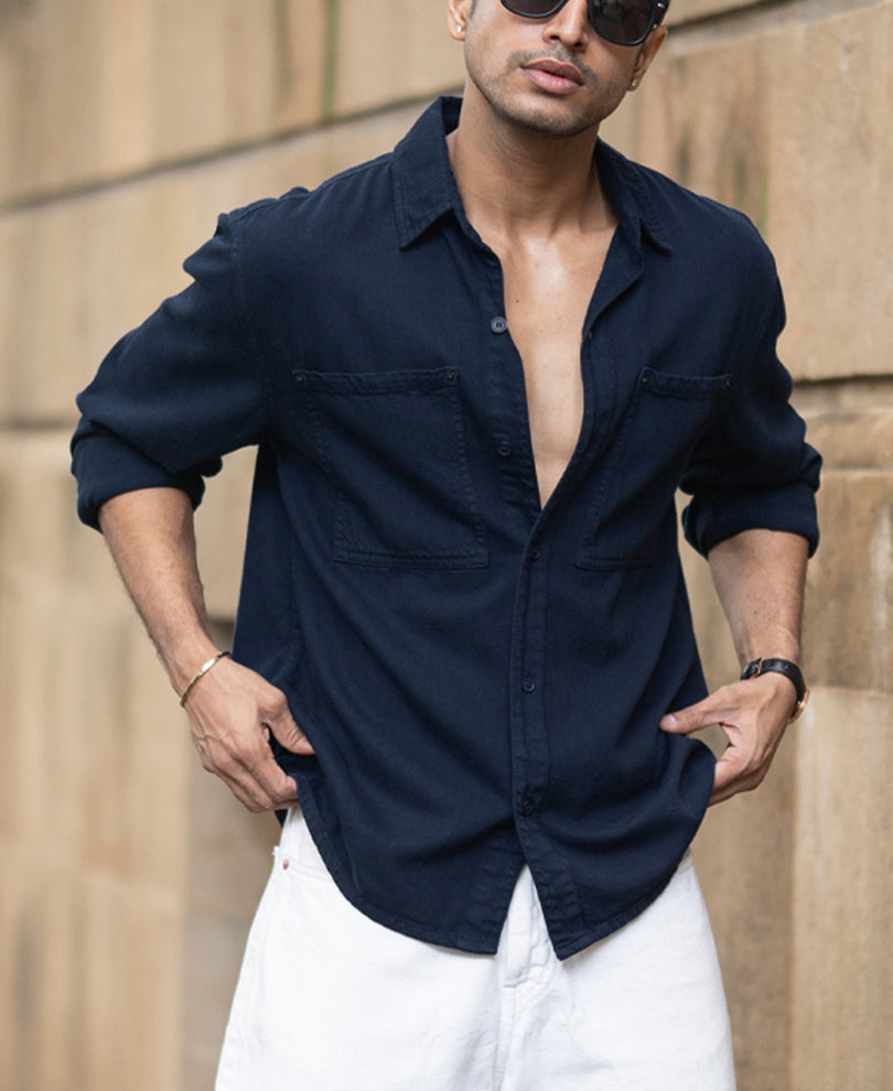 Navy Overdyed Twill Overshirt