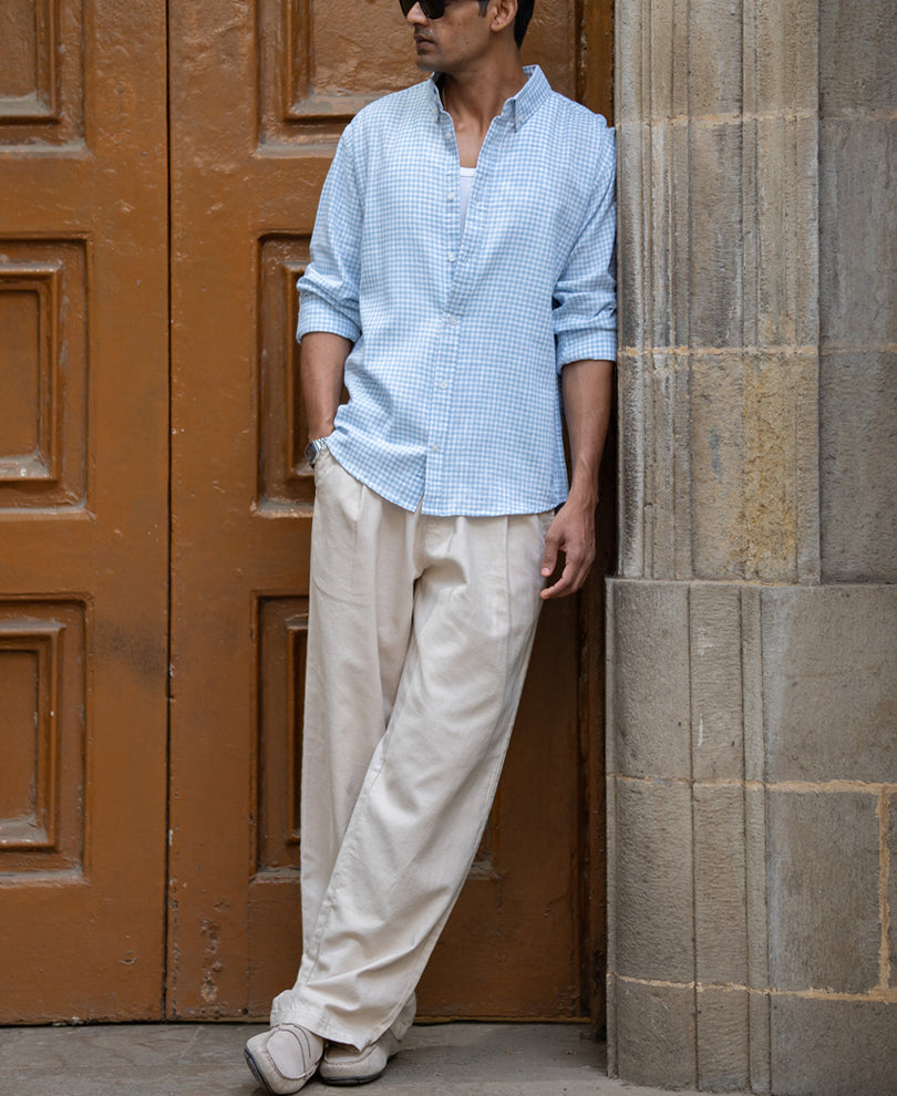 Light Blue Micro Checks Shirt.