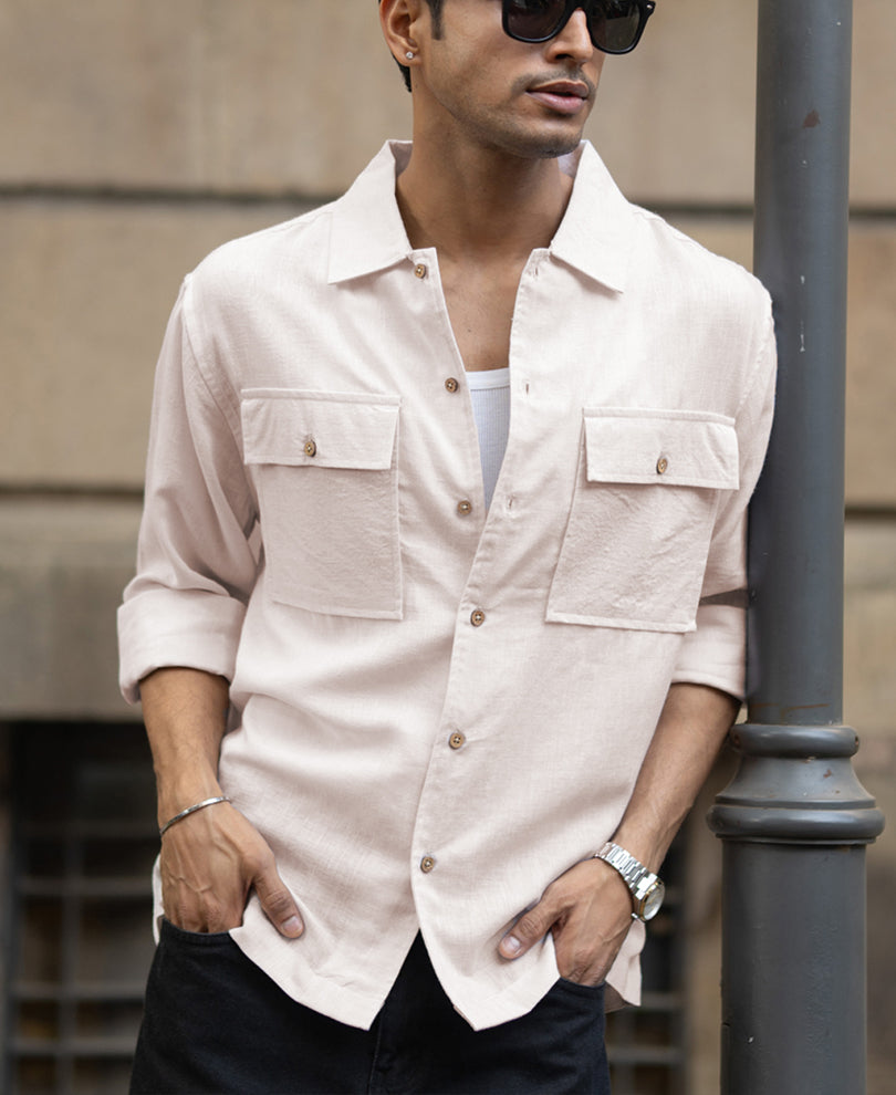 Cream Linen Double Pocket Shirt