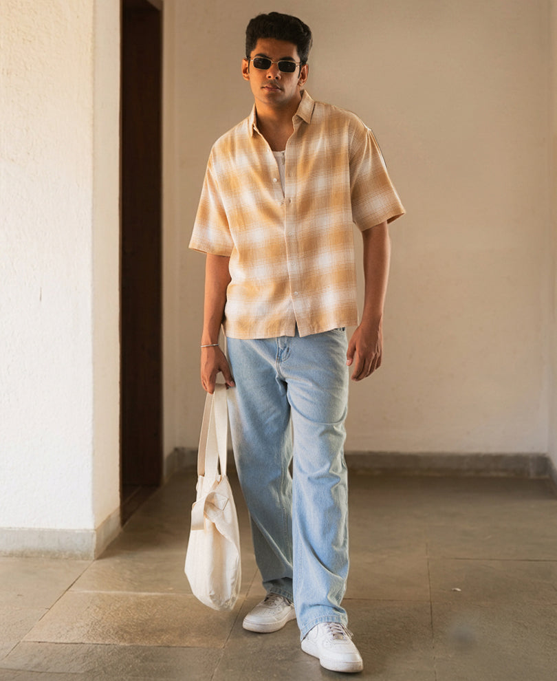Beige Structured Checks Shirt