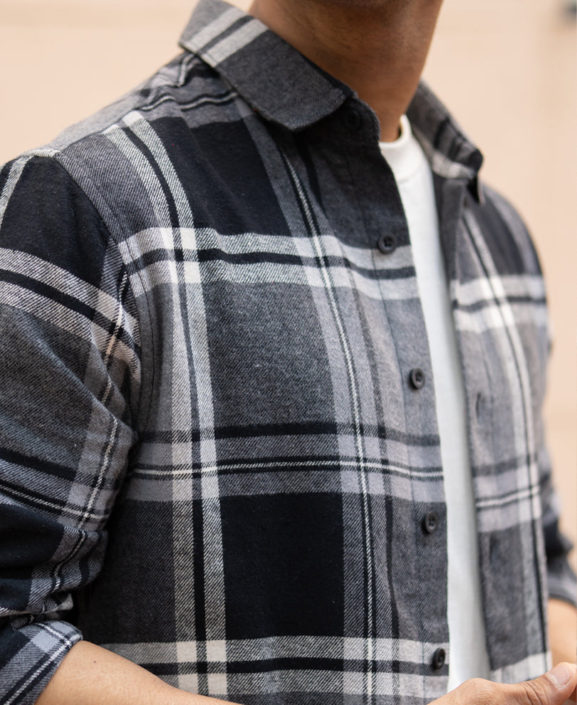 Grey & Black Macro Checks Shirt.