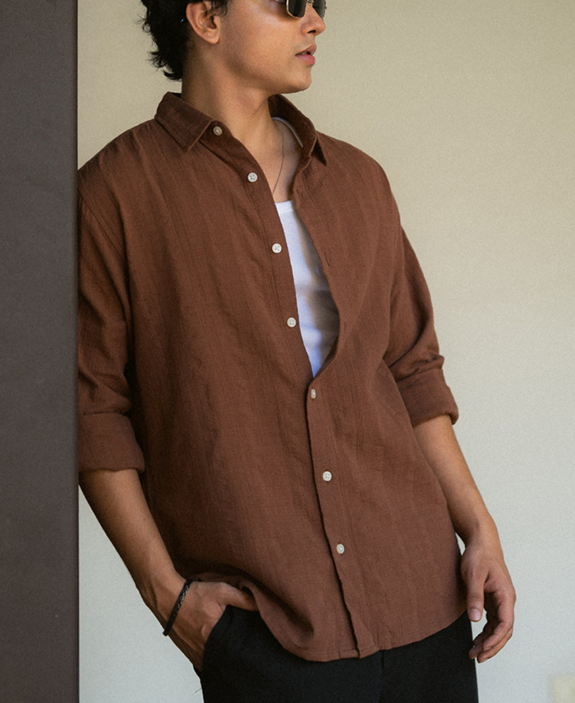 Brown Plain Structure Shirt.