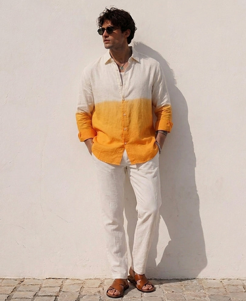 Yellow Ombre Linen Blend Shirt