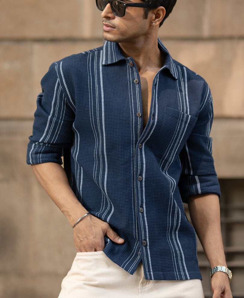 Navy Structured Striped Shirt